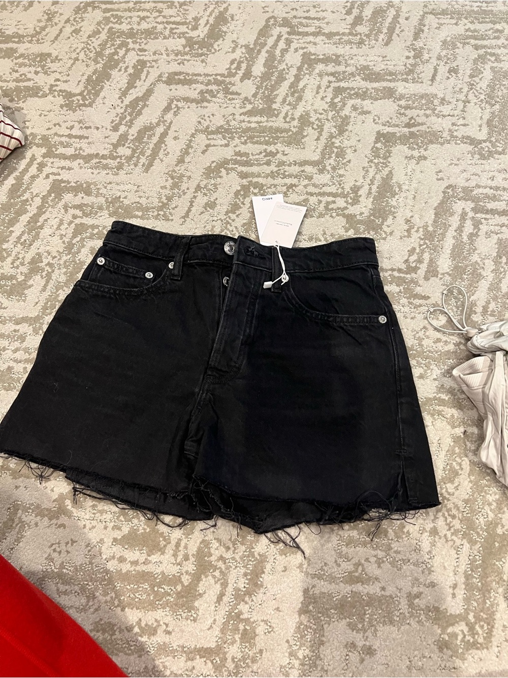 Mango Black Raw Hem Denim Shorts